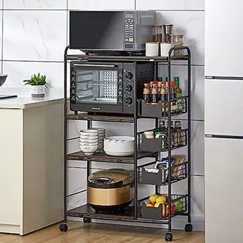 5-уровневый Кухонный Стеллаж для выпечки, Отдельно стоящий кухонный Органайзер для хранения хозяйственных принадлежностей, Подставка для микроволновой печи