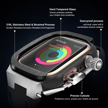 45 мм 41 мм Комплект корпусов для часов из нержавеющей стали для Apple Watch Band 45 44 мм Резиновый ремешок для iWatch Series 7 6 SE 5 4 Комплект модификаций Изображение 2