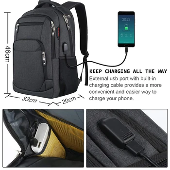 Мужской рюкзак для ноутбука с USB-портом, 17,3-дюймовый многофункциональный рюкзак, деловая сумка, Оксфорд, уличный водонепроницаемый рюкзак, сумка для компьютера Изображение 2