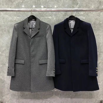 Мужская куртка TB, осенне-зимние Шерстяные куртки, Модные брендовые пальто, Длинный Однобортный Шерстяной Свободный костюм TB