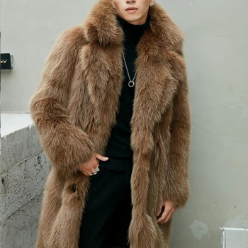 Толстое теплое пальто, осенне-зимняя новая мужская куртка из искусственного меха, Тока, длинные волосы, длинное пальто для молодежи, отдыха и тепла Изображение 2