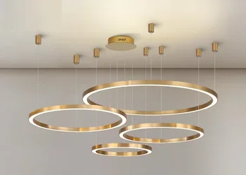 Комбинированная люстра, светодиодная люстра для гостиной, кольцевая люстра для вестибюля офисного здания, Скандинавская акриловая офисная люстра Изображение 2
