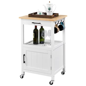 Кухонная тележка на колесиках для столовых, Белая тележка для хранения, кухонный остров, стол, кухонная мебель Изображение 2