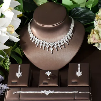 Модные Наборы сережек и ожерелья из циркония с листьями из 4 шт. Для Женщин, Комплект ювелирных изделий для свадебной вечеринки, Нигерийские Свадебные аксессуары N-483