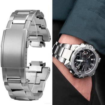 Для Casio ремешок для часов G-SHOCK GST-B400 выпуклый твердый ремешок для часов из нержавеющей стали, мужской металлический модифицированный браслет на запястье, аксессуары для браслетов
