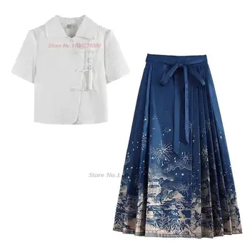 2023 китайская улучшенная школьная форма hanfu student girl jk, плиссированная юбка с цветочным принтом и высокой талией, милая школьная форма колледжа jk для девочек