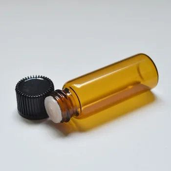 50шт 5-кубовая мини-маленькая бутылочка из янтарного стекла с уменьшителем отверстия и пластиковой крышкой, маленькая бутылочка для эфирного масла объемом 5 мл Изображение 2