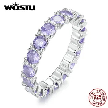WOSTU Big Multi Mystic Purple Crystal Clear CZ, Кольца Вечности Для женщин, Серебро 925 Пробы, Свадебные романтические украшения Anillo, подарок