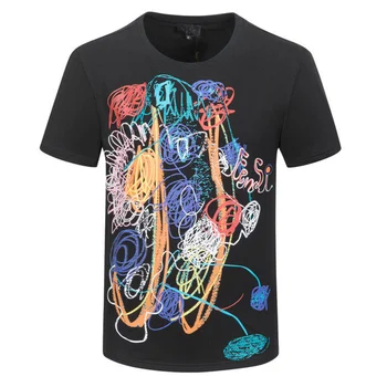 Брендовая мужская футболка с художественным принтом Граффити 2024, одежда для светского клуба, футболка Homme, Летняя футболка с круглым вырезом Для