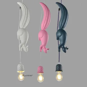 Подвесные светильники в виде животных в Скандинавском Стиле, Смола, Белка, светильники для столовой, гостиной, спальни, домашнего декора, Подвесной светильник E27