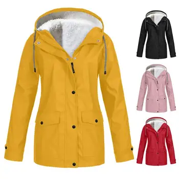Женская однотонная дождевик 2021 года; толстовка с капюшоном для пеших прогулок; Водонепроницаемое ветрозащитное Длинное пальто; Женская теплая верхняя одежда; Женская одежда больших размеров