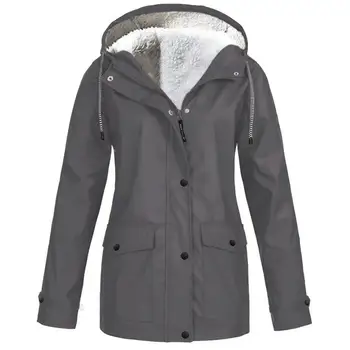 Женская однотонная дождевик 2021 года; толстовка с капюшоном для пеших прогулок; Водонепроницаемое ветрозащитное Длинное пальто; Женская теплая верхняя одежда; Женская одежда больших размеров Изображение 2