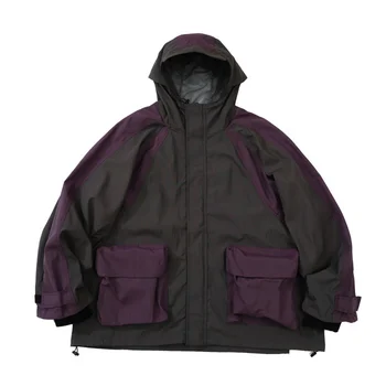 23FW GRAILZ Куртка с капюшоном RUSH COAT Фиолетовый Функциональный ремешок с ремешком в стиле пэчворк, Негабаритный Мужской Женский Кардиган, Шляпа с капюшоном, внутренние язычки Изображение 2