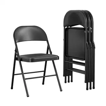 Металлический складной стул COSCO Premium с виниловой обивкой, с двойным креплением, черный, 4 комплекта