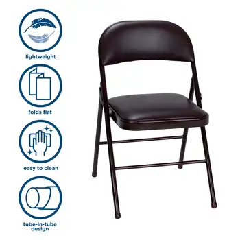 Металлический складной стул COSCO Premium с виниловой обивкой, с двойным креплением, черный, 4 комплекта Изображение 2
