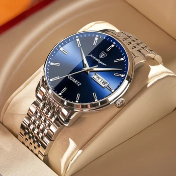 Мужские часы 2022 с синим циферблатом, ремешок из нержавеющей стали, дата, Мужские Деловые Мужские часы, Водонепроницаемые предметы Роскоши, Мужские наручные часы для мужчин Изображение 2