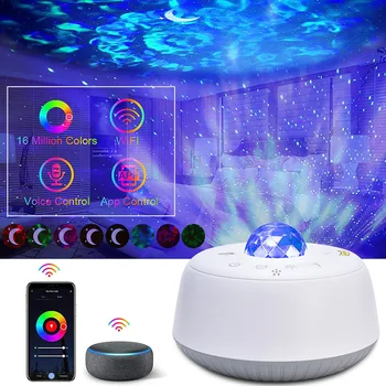 Светодиодный звездный проектор, ночник, Галактика, Звездная ночная лампа, проектор океанских волн с приложением Alexa Google, сенсорным и голосовым управлением для детей