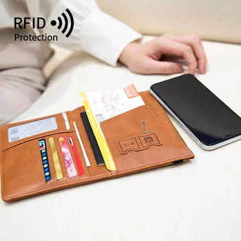 Ультратонкий RFID-кошелек для паспорта, многофункциональная сумка для паспорта, Мужской Женский держатель для документов, Кошелек для путешествий, Органайзер для паспорта Изображение 2