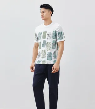 W4203.- Летняя новая футболка с принтом алфавита, мужская хлопковая футболка с коротким рукавом в европейском и американском стиле для отдыха. Изображение 2