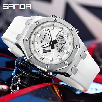 SANDA 3309 Новые мужские часы, электрические многофункциональные Модные трендовые уличные светящиеся часы-будильник, водонепроницаемые противоударные мужские часы