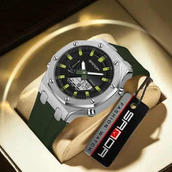 SANDA 3309 Новые мужские часы, электрические многофункциональные Модные трендовые уличные светящиеся часы-будильник, водонепроницаемые противоударные мужские часы Изображение 2