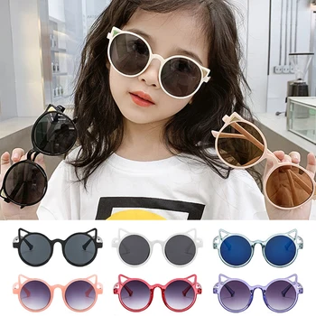 Летние Милые солнцезащитные очки с кошачьими ушками из мультфильма для девочек и мальчиков, защита от ультрафиолетового излучения на открытом воздухе, Детские Солнцезащитные очки, Винтажные солнцезащитные очки Изображение 2