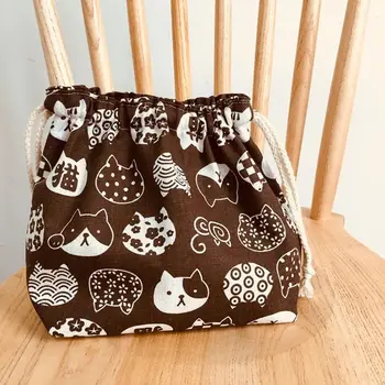 Сумки-кулеры Мультяшные сумки для еды, Ланч-бокс в Японском стиле, сумки для хранения посуды, сумки для ланча на шнурке, Lucky Cat Изображение 2