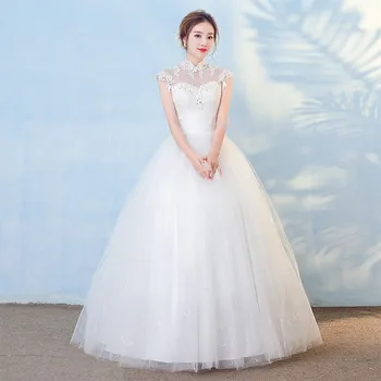 Новое поступление, Vestidos De noiva в корейском стиле, 2023, Свадебное платье со стоячим воротником, Кружевная иллюзия, Винтажные свадебные платья