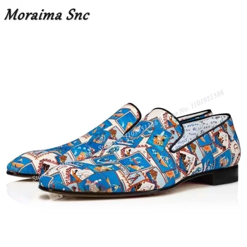 Moraima Snc/ Синяя мужская обувь смешанного цвета на квадратном каблуке, без застежки ручной работы, Новая повседневная обувь с закрытым носком, обувь для вечеринок, Большой Размер 47
