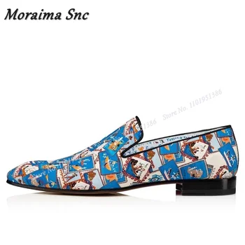 Moraima Snc/ Синяя мужская обувь смешанного цвета на квадратном каблуке, без застежки ручной работы, Новая повседневная обувь с закрытым носком, обувь для вечеринок, Большой Размер 47 Изображение 2