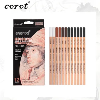Цветной портрет головы персонажа угольным карандашом, 12 штук 4-цветных карандашей для рисования мелом, эскиз карандашом для рисования углем