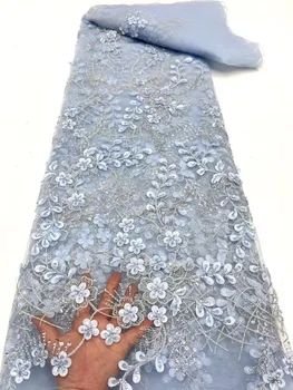 Африканская Кружевная Ткань с пайетками 2023 Сиреневого Цвета, Высококачественная Кружевная ткань Ручной работы из бисера, Нигерийский Французский Тюль, Кружевной Материал Для Свадебного платья XC0294 Изображение 2