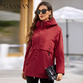 GASMAN Новая женская куртка весна 2022, короткий высококачественный тренч, женская ветровка с капюшоном, дизайнерская однотонная женская Верхняя одежда 8223