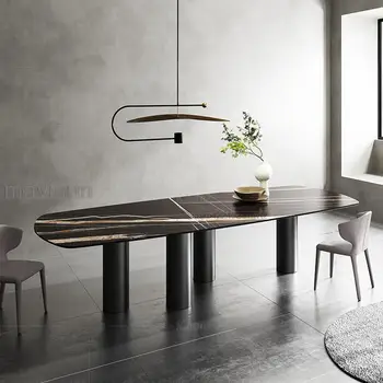 Современный минималистичный обеденный стол для большой квартиры, Устойчивая мебель для виллы, Столешница из черной каменной плиты Длиной 2,4 м, кухонный стол длиной 2,6 м Изображение 2