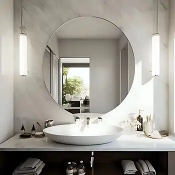 Круглое бескаркас-ное зеркало со скошенным краем - круглое зеркало для ванной комнаты и туалетного столика, элегантный и простой вид