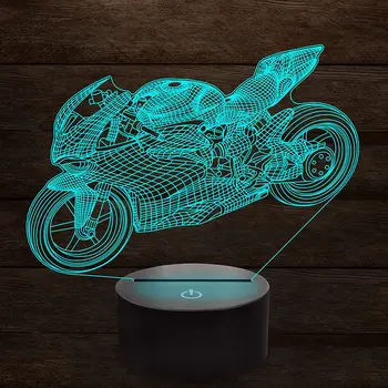 Мотоциклетный ночник, светодиодная 3D настольная лампа для детей, Рождественский подарок на день рождения для мальчика, украшение комнаты для девочки, подарок для любителей мотоциклов