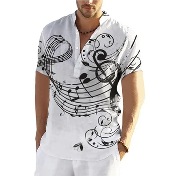 Мужские музыкальные рубашки, повседневные топы с коротким рукавом, воротник-стойка, одежда оверсайз, Модная Дизайнерская одежда, Летняя мужская рубашка Henley