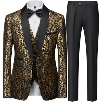 Новое мужское свадебное платье, комплект из 3 предметов (пиджак + майка + брюки) Деловой модный приталенный высококачественный дизайнерский костюм с принтом