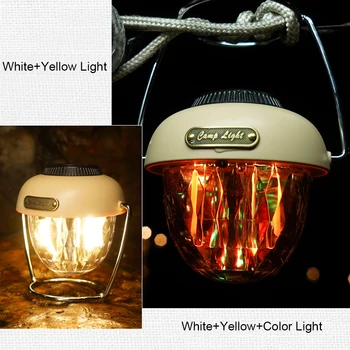 Винтажная лампа для палатки, светодиодный портативный фонарь, фонарь Type-C USB, походная лампа, водонепроницаемое аварийное освещение для походов на открытом воздухе, крыльцо Изображение 2