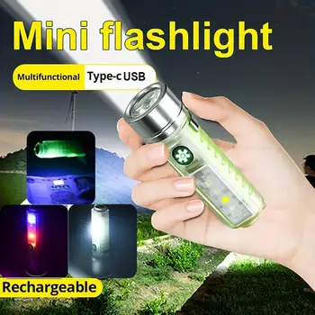 Мини светодиодный фонарик-прожектор, многофункциональный фонарик, USB-зарядка, Аварийная сигнальная лампа, Кемпинг на открытом воздухе, Портативный фонарик
