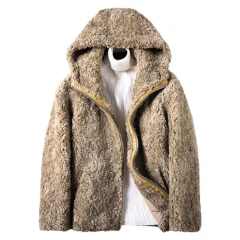 Осенне-зимнее новое кашемировое пальто Мужская куртка с капюшоном из искусственного меха, модная куртка из натуральной кожи и меха ягненка
