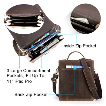 КОНТАКТЫ Мужская сумка из натуральной кожи для 11-дюймового iPad, повседневная сумка через плечо с замком с паролем, Дизайнерская мужская сумка-мессенджер через плечо Изображение 2