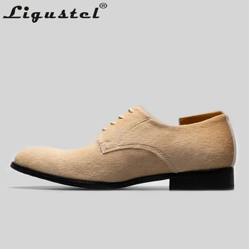 Мужские модельные туфли Ligustel С красной подошвой из конского волоса Дизайнерские Оксфорды Бежевые туфли Свадебная Мода Вечеринка Мужская обувь ручной работы на заказ Изображение 2