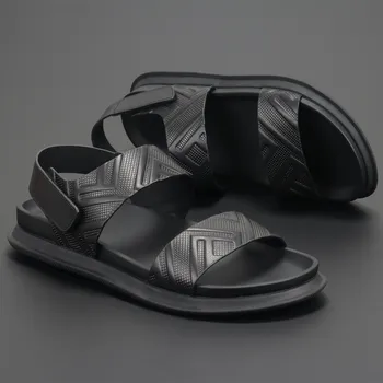 Кожаные сандалии для мужчин, занимающихся спортом на открытом воздухе, удобная одежда, нескользящие повседневные сандалии, легкие дышащие модные сандалии для мужчин Изображение 2