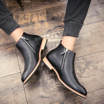 Новые Итальянские Мужские ботинки из черной кожи в Деловом стиле на молнии, Мужские Высокие Ботинки в британском Стиле, Мужские Кожаные Ботинки с острым носком Mo-951