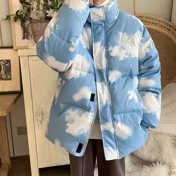 Зимняя куртка, мужская парка, Теплое модное повседневное пальто с воротником-стойкой с принтом, Мужское Дикое Свободное корейское короткое пальто, мужская одежда M-2XL