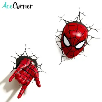 Acecorner Avengers Marvel Человек-паук, лицо, рука, Супергерой, 3D светодиодный настенный светильник, креативная наклейка, ночник для Рождественского подарка детям
