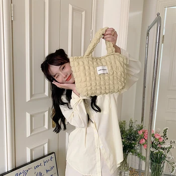 Корейская версия Ins Style Модная ручная сумка с пузырями, сумка большой емкости, Женская тканевая ручная сумка для ежедневных поездок на работу Изображение 2