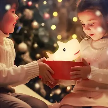 Милый ночник с акулой для мальчиков и девочек, Силиконовый ночник с животными, Рождественские подарки для детей, декор комнаты для подростков Изображение 2