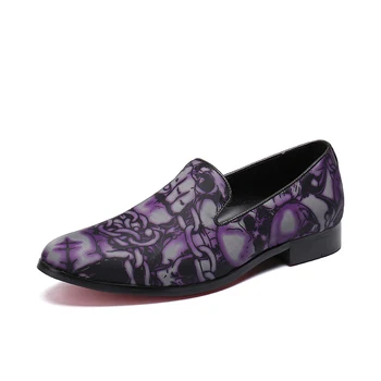 Ck.kwok/ мужские модные модельные туфли с цветочным узором на шнуровке, брендовые дизайнерские мужские туфли с лифтом, фиолетовые свадебные модельные туфли